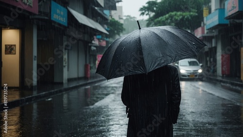 mysterious man under an umbrella in the rain