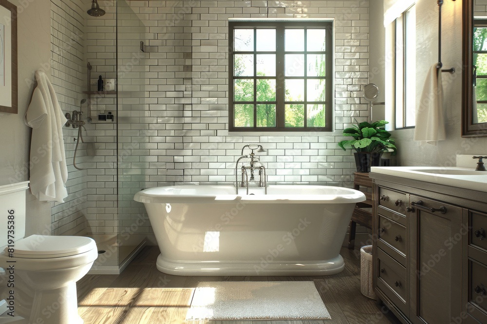 Modern Bathroom with Sleek Design in 3D Rendering Modern Bathroom with Sleek Design in 3D Rendering