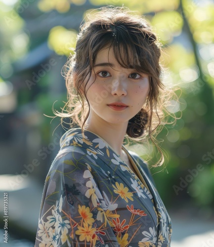 Portrait of a Stunning Asian Woman in Traditional Japanese Kimono