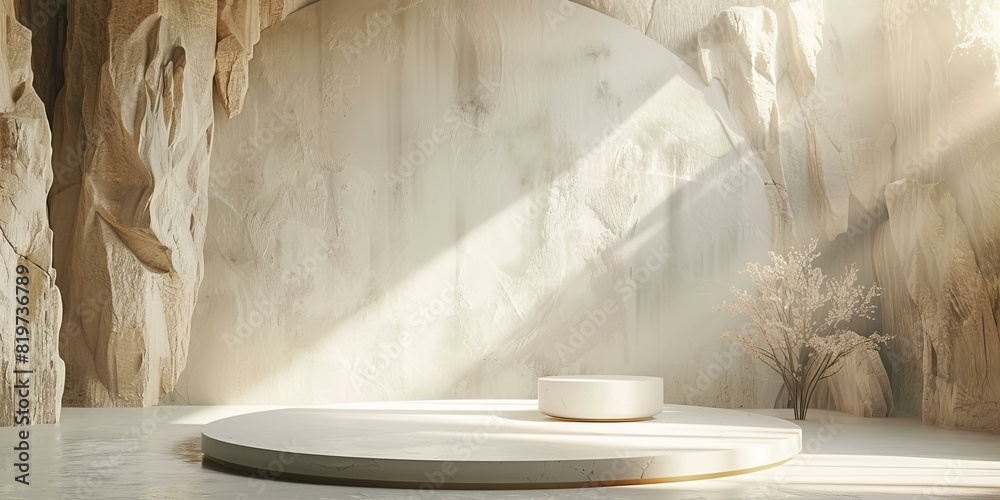 White Cylindrical Platform in a Serene Cave White Cylindrical Platform in a Serene Cave