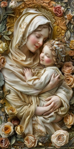 Virgin Mary and the Christ Child: A Sculpture © Adobe Contributor
