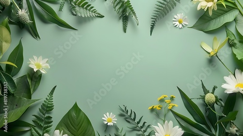 Flower frame with empty space. Floral background mockup