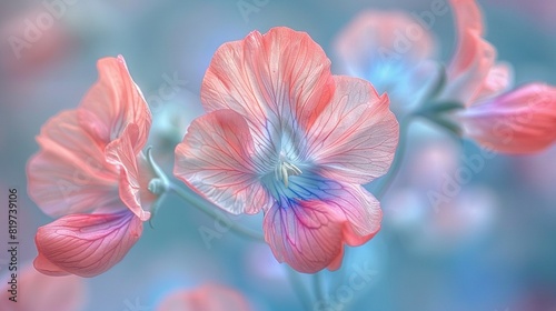  a pink flower against a blurred blue-pink background with distinct petal detail