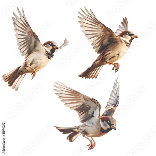 Graceful Sparrows in MidFlight A K Isolated Showcase of Natures Beauty