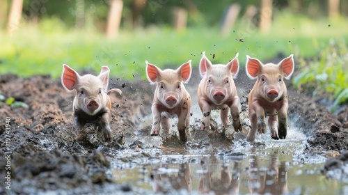 little dirty pigs on the farm. Selective focus