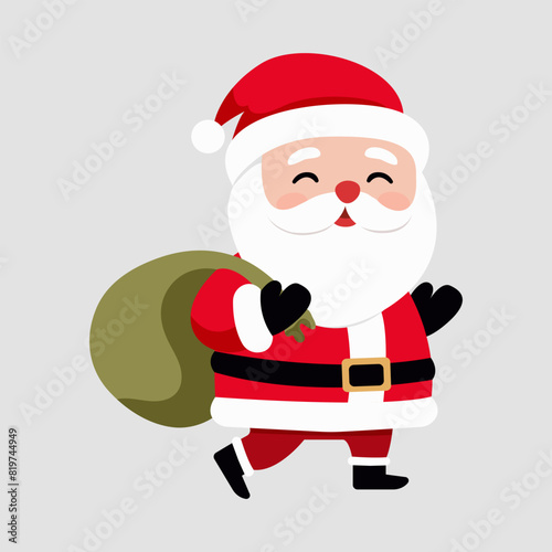 New Year Holiday character Santa Claus, a sack of gifts in the winter season. Christmas design element. Vector illustration, isolated