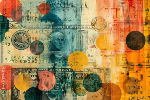 Close-up of painting depicting stack of cash photo