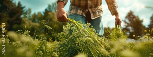 a farmer collects dill. Selective focus photo