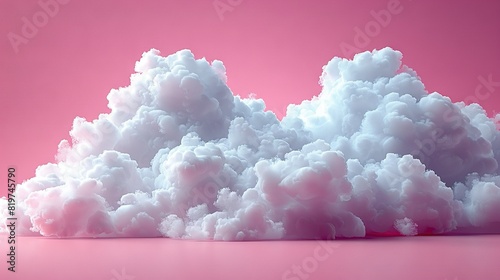  A pink room with a white cloud pile on its surface and a pink background wall