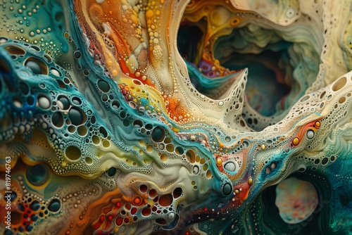 Close up of painting showing swirl of bubbles