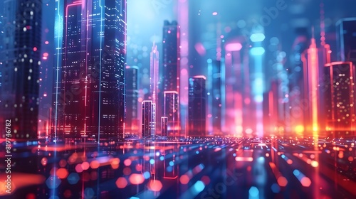 Dynamic Neon Energy Waves Lighting Up a Futuristic Cityscape