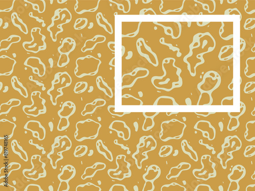 Seamless pattern made of hand drawn curvy maculas (spots). Two size of  pattern: bigger and smaller. Abstraction. Ochre background (backdrop). Vector illustration.