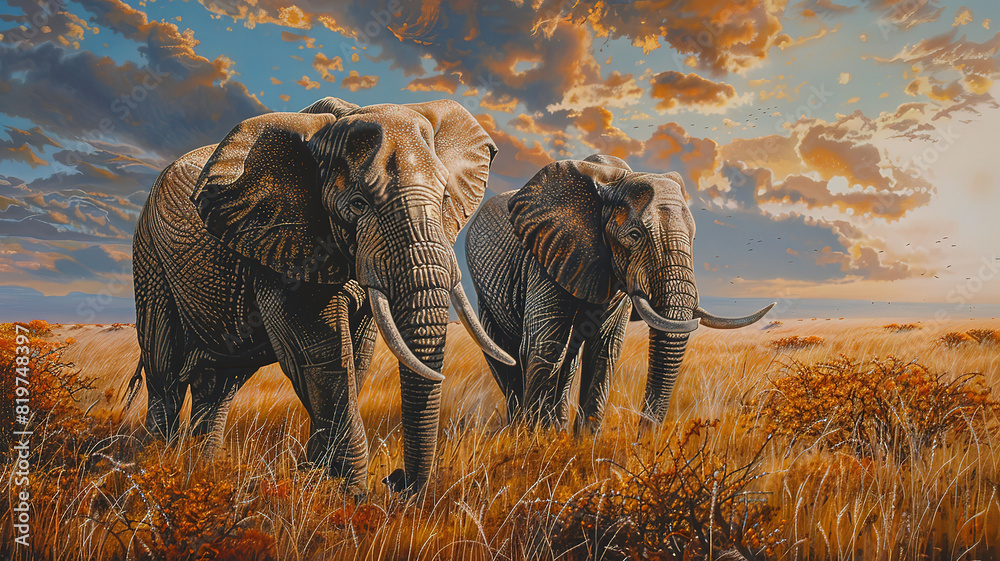 Fototapeta premium Amazing African elephant bulls in field, Eastern Cape, South Africa