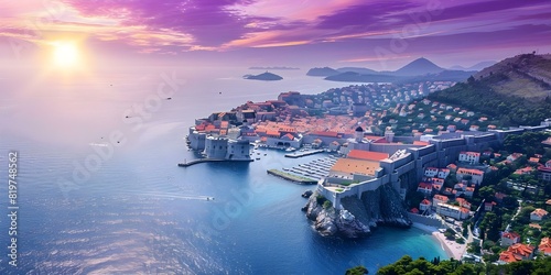 Aerial view of Dubrovnik old town in Croatia a popular travel destination. Concept Travel Destinations, Dubrovnik, Croatia, Aerial Photography, Historic Sites photo