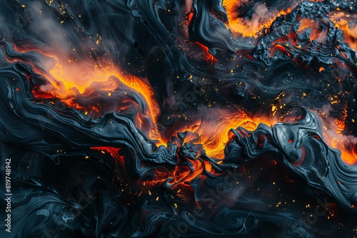 Close up of fiery black and orange liquid substance
