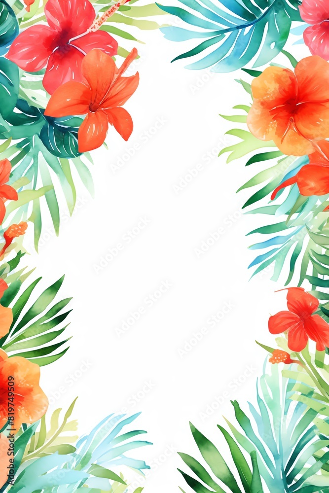 A beautiful watercolor painting of a tropical flower frame A beautiful watercolor painting of a tropical flower frame