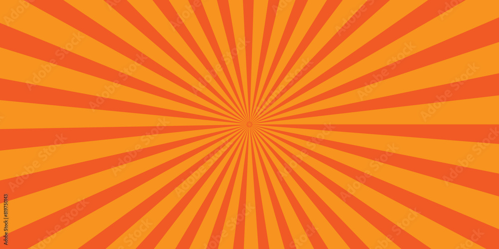 Obraz premium orange sun and retro creative vector ray sunburst background. abstract striped spiral light with bright line wave wallpaper design.
