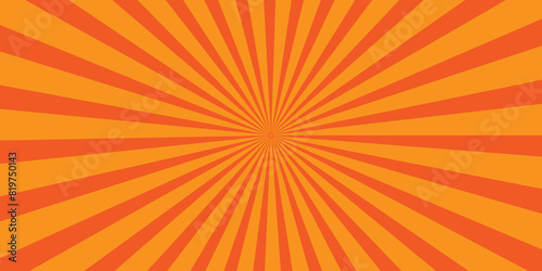 orange sun and retro creative vector ray sunburst background. abstract striped spiral light with bright line wave wallpaper design. photo