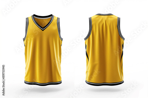 yellow basketball jersey template for team club, jersey sport, front and back, sleeveless tank top shirt