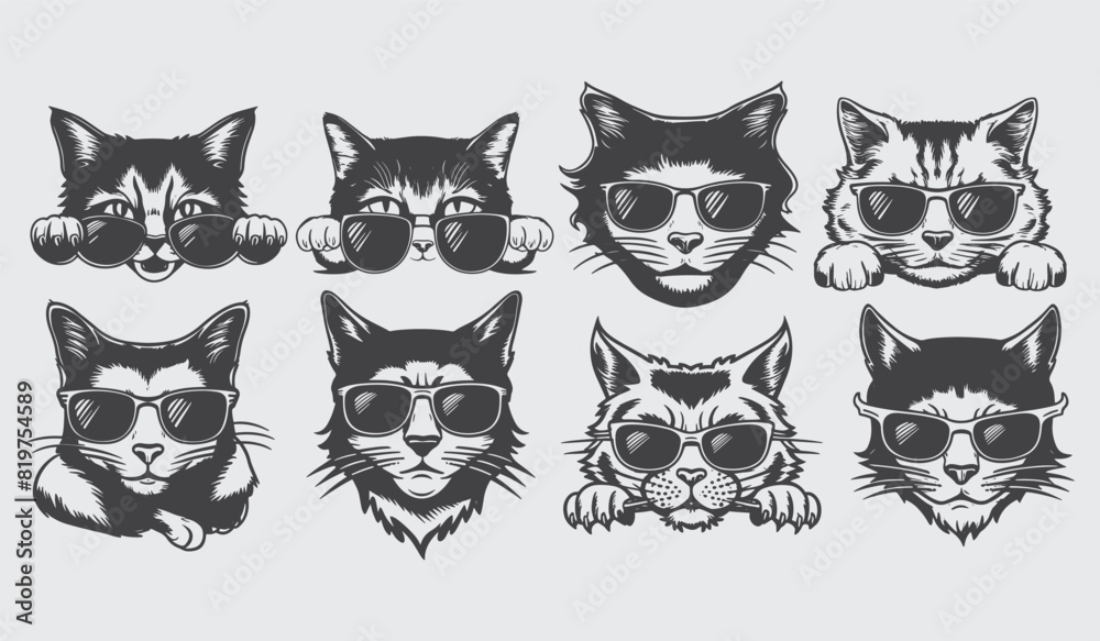Fototapeta Hand Drawn Cat Silhouette Vector Collection