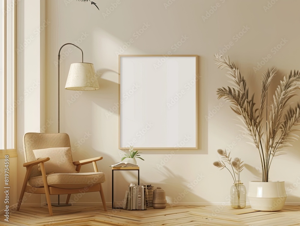 Minimalist Frame Mockup in Stylish Living Room with Natural Accents Minimalist Frame Mockup in Stylish Living Room with Natural Accents
