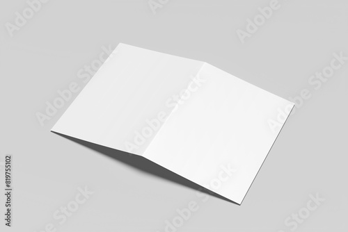 Blank Up side A4 Bifold Brochure Mockup high angle view  with a soft grey background