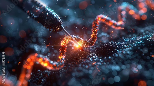 Editorial photography featuring the future of gene editing technology, with dramatic lighting over CRISPR tools and focused shots of genetic sequences