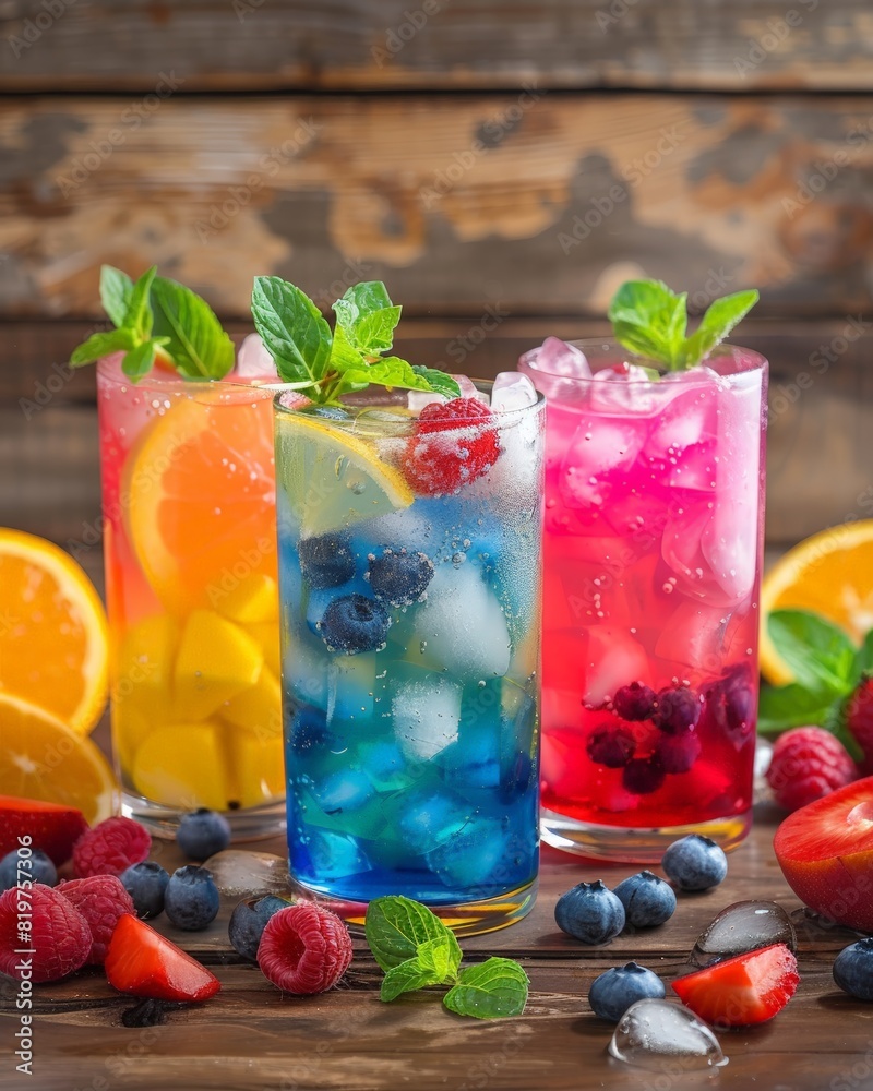 Vibrant Fruit Cocktails with Berries. Generative AI.
