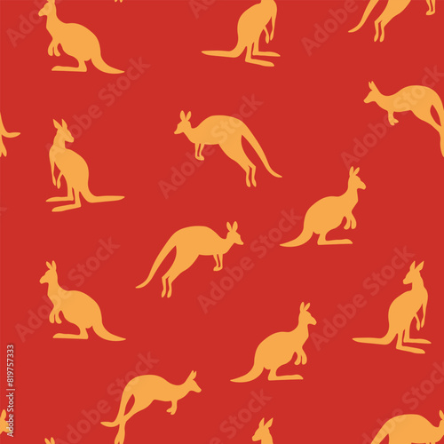 Seamless pattern with Kangaroo silhouette on color background. Vector illustration for card design  poster  fabric  textile. Pray for Australia and animals