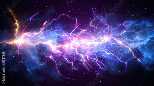 A flash of lightning and thunder spark on a transparent background. Modern lightning  electricity blast  or thunderbolt in the sky. Natural phenomenon.