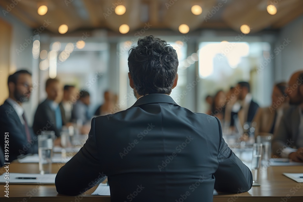 Influential Industry Figure Leads Corporate Staff Meeting in High Workplace Setting Influential Industry Figure Leads Corporate Staff Meeting in High Workplace Setting