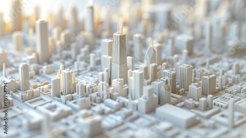 White modern architectural model city, Bird's-eye view. Generative AI. photo