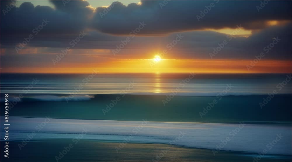 Beautiful sunset over the sea with sunlight reflecting on the water surface and waves hitting the sandy beach. Beautiful sunset over the sea with sunlight reflecting on the water surface and waves hitting the sandy beach.