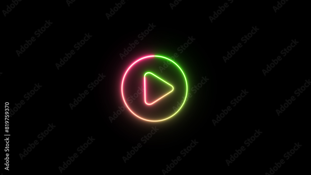 Glowing neon line play button icon. Neon play button. Press to play. Start button. Glowing neon line play button icon. Neon play button. Press to play. Start button.