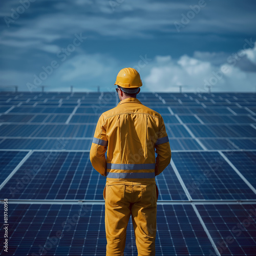 Solar Panel Inspection by Technician: Maintenance and Assessment for Efficient Renewable Energy Generation and Environmental Sustainability.