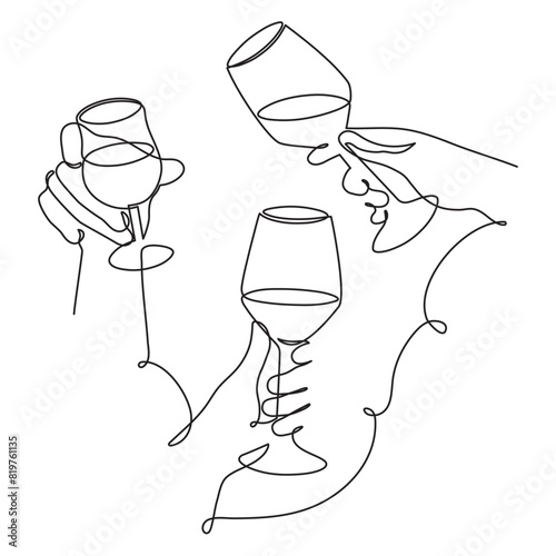 Hands hold cocktail clinking glass.Cheers toast, festive hand drawn alcohol drink decoration for holidays,romantic Valentine's Day design. Isolated.Vector illustration