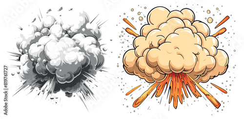  Cartoon exploding cloudy effect, exploding outbreak, clouds of fire fumes, dynamite burst modern illustration.
