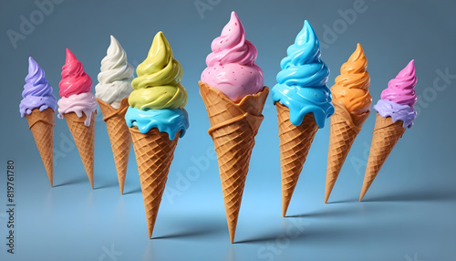 Ice cream scoop on waffle cone on transparent background cutout 2 photo