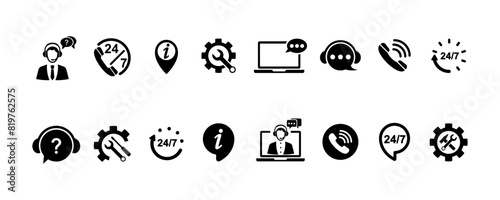 Set of support service vector icons. Support customer. Hotline or helpline icon. Vector 10 EPS.