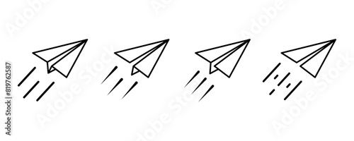 Set of paper planes vector icons. Send letter. Linear handmade origami plane. Vector 10 Eps.