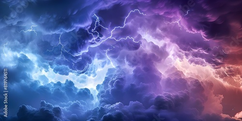 Depiction of foreboding storm clouds and lightning symbolizing fear-based tactics in cults. Concept Cults, Fear Tactics, Storm Clouds, Lightning, Depiction photo