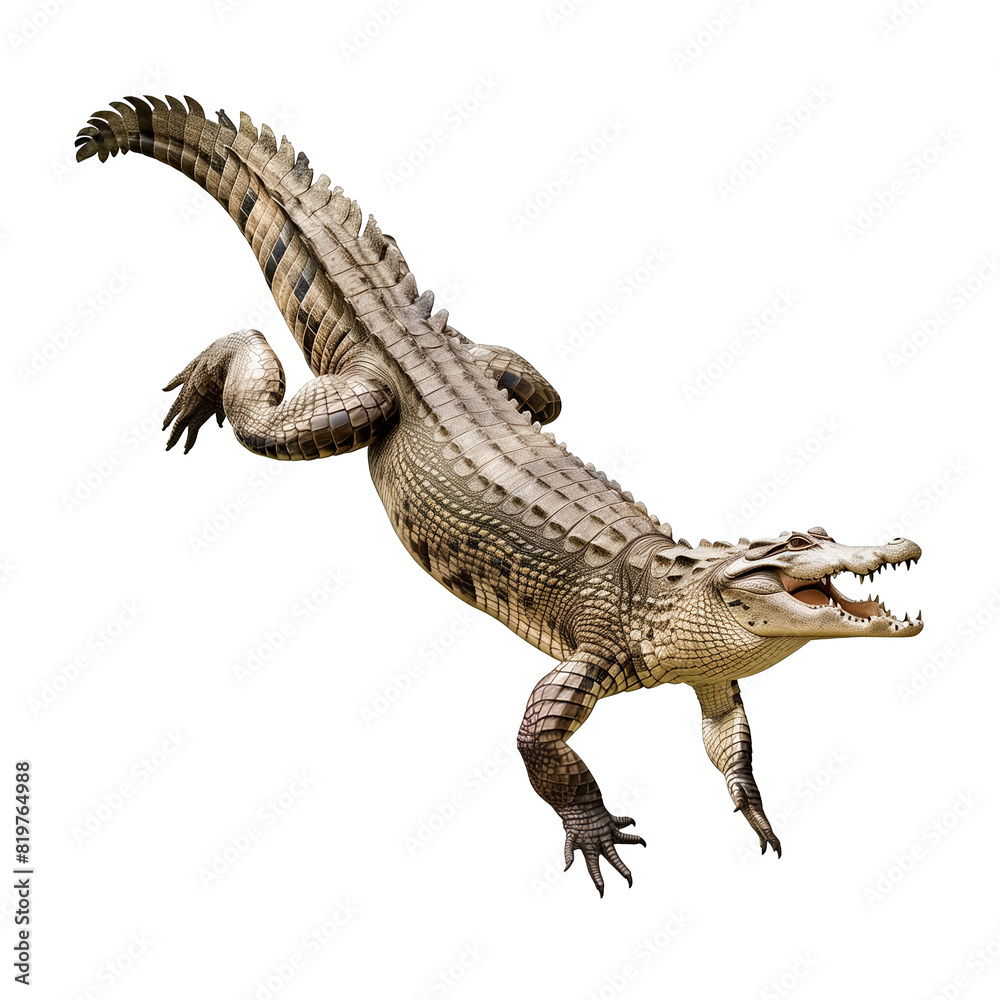 Leaping crocodile, dynamic pose, isolated on white or transparent background, png clipart, design element. Leaping crocodile, dynamic pose, isolated on white or transparent background, png clipart, design element.