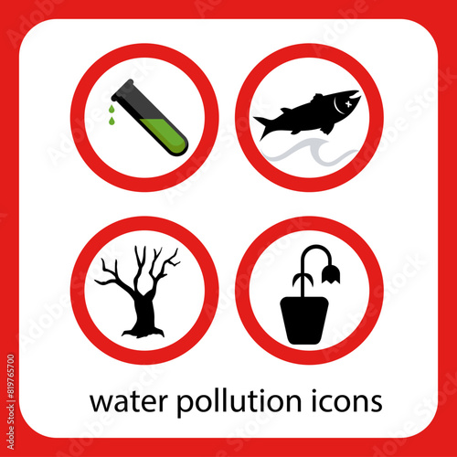 water pollution icons, environmental pollution icon