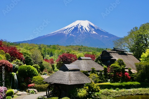 忍野八海と富士山（山梨県・忍野村）忍野八海と富士山,忍野八海,富士山,富士,世界文化遺産,世界遺産,レトロ,田舎,茅葺き屋根,古民家,長閑,日本の原風景,おしのはっかい,八つの池,富士山の伏流水,湧泉群,甲信越,忍野,忍野村,山梨県,旅,旅行,名所,観光スポット,観光地,中部,中部地方,日本,アジア