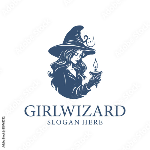 Wizard girl logo vector illustration