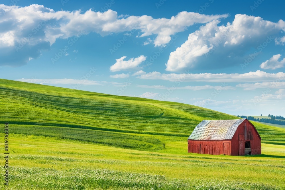 Ox Tower - Imsum - backwards aerial view with a view of a red brick tower at the foot of a landscaped cemetery. Beautiful simple AI generated image in 4K, unique.