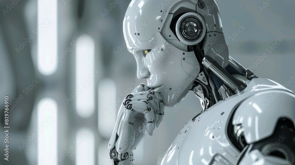 Fototapeta premium A futuristic robot in a thoughtful pose.