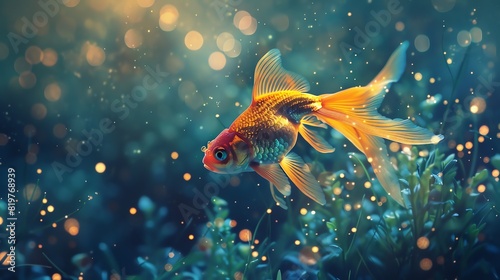 Elegant discus fish in a serene verdant aquarium environment photo