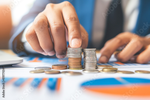 business man putting money coins for concept profit finance and investment  photo