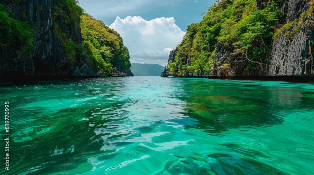 Amazing And Beautiful Seascape Of A Tropical Island With Green Vegetation And A Blue Lagoon. Amazing And Beautiful Seascape Of A Tropical Island With Green Vegetation And A Blue Lagoon.